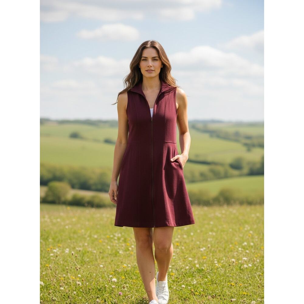 Title Nine Dress Womens L Burgundy Sleeveless Zip Mock Neck Sweater Pockets